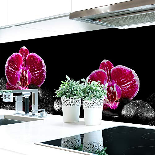 Küchenrückwand Orchideen Pink Premium Hart-PVC 0,4 mm selbstklebend - Direkt auf die Fliesen, Größe:340 x 60 cm