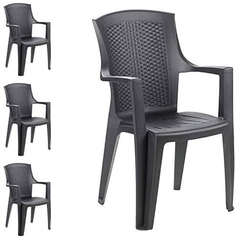 Mojawo 4 Stück XXL Stapelstuhl Gartenstuhl Bistrostuhl Gartensessel stapelbar Rattan-Optik Balkonmöbel Gartenmöbel Anthrazit