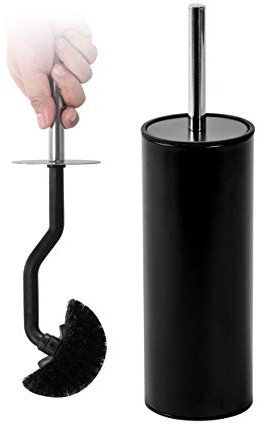 Showerdrape Nexus Stainless Steel Bathroom Toilet Brush & Holder, Curved Brush, Black Finish