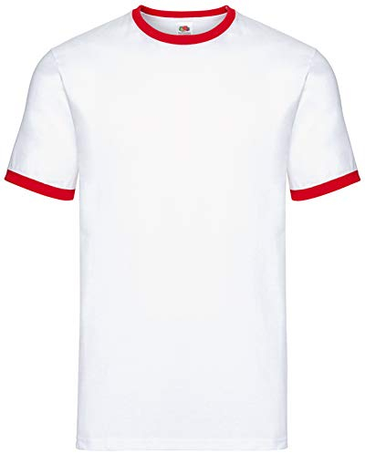 Fruit of the Loom Valueweight Ringer T Herren T-Shirt, Größe:XL, Farbe:weiß/rot