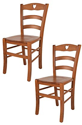 t m c s Tommychairs - 2er Set Stühle Cuore für Küche und Esszimmer, Robuste Struktur aus Buchenholz in der Farbe Kirschholz lackiert und Sitzfläche aus Holz