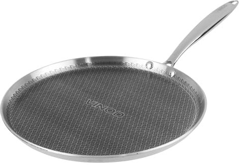 Vinod Platinum Triply Stainless Steel Dosa Tawa | 28 cm Stainless Steel X Dosa Tawa with Riveted Sturdy Handle | Dosa Tawa with Honeycomb Coating Inside (Induction and Gas Stove Compatible) - Silver