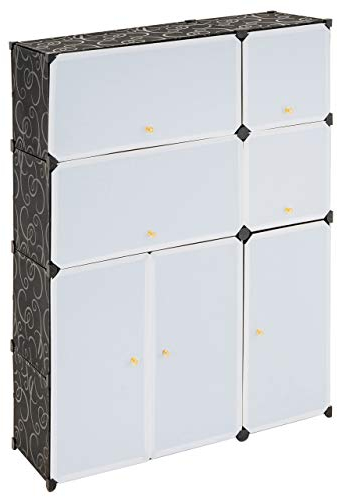 Nexos Trading Schuhschrank Steckregal 124x92x32cm schwarz/weiß DIY Variables Schuhregal platzsparende Schuhablage abwaschbar erweiterbar Kunststoff mit Türen
