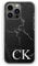 Personalised Initials Phone Case For Apple iPhones, 16, 15, 14,13, 12, 11, Pro Max, Mini, XR, SE Black Marble with Custom White Corner Monogram, Marble Print Hard Phone Cover