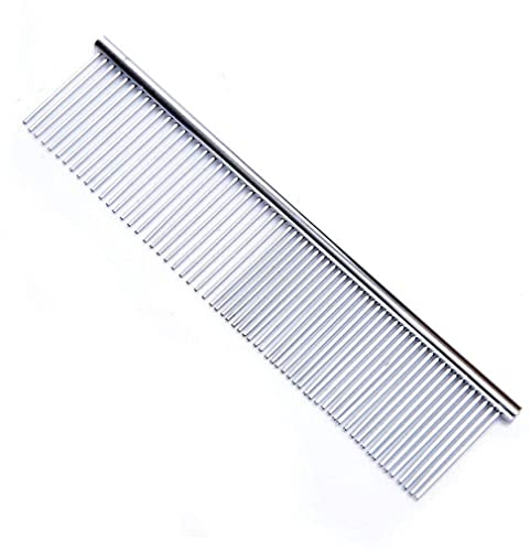 Haustier Stahlkamm mit abgerundeten Enden Edelstahlzähne, Metall Cat Cat Dog zum Entfernen von Verwicklungen und Knoten, Pudelpflege Deshedding Tool, 7 1/2-Zoll L.