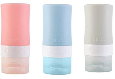 Set di bottiglie da viaggio in silicone da 3 pezzi Contenitori da viaggio comprimibili a tenuta stagna riutilizzabili da 38 ml per lozione shampoo liquido