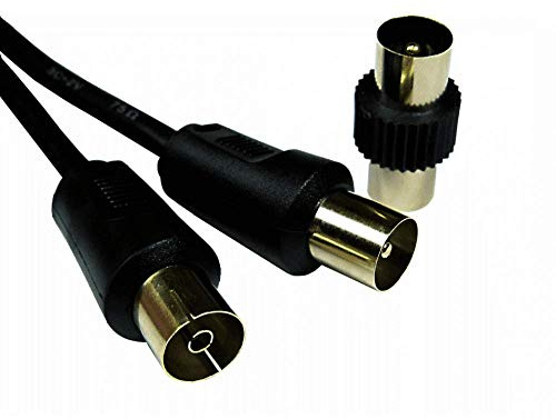 5M Black - TV Aerial Fly Lead with Male Adapter Coupler - Coaxial TV Cable - Male to Female Antenna AV Coax Extension Cable - GOLD Plated Connectors (5.0M 5 Metres, Black)