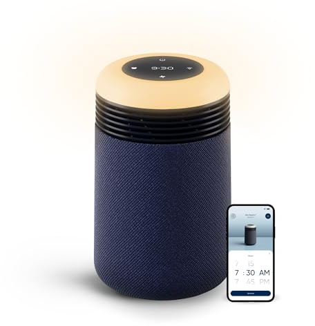 BLUEAIR Purifier for Bedroom - Mini Restful - Sunrise Clock with HEPASilent Filtration and Wake Up Light - Cleans Air and Supports Circadian Rhythm - USB-C and App Connectivity, Blue