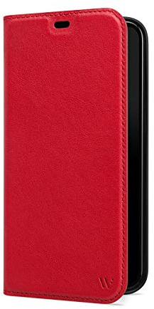 WIIUKA Hülle für iPhone 12 Pro Max Lederhülle, Deutsches Premium Leder, mit Kartenfach, extra Dünn, Handyhülle mit Standfunktion, Tasche Rot