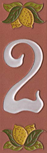Piastrelle in vetro smaltato, 15 cm x 5 cm, in terracotta dipinta a mano, con numero 2