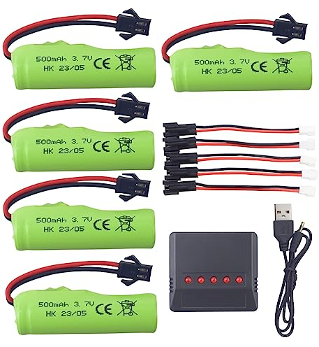 ZYGY 5PCS 3.7V 500mah Lithium Batterie + 5in1 Ladegerät für DE35 DE38 DE40 DE44 DE55 TS201 TD202 TD161 DE50 TB202 TB201 TM201 TM202 TC141 DE84 Beidseitig Roll Stunt ferngesteuertes Auto