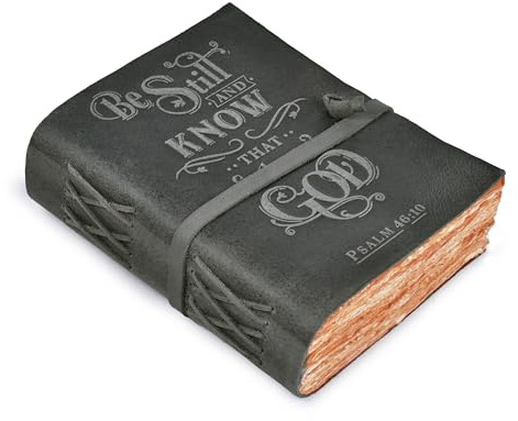 BeStill – Vintage-Papier – Bibel-Tagebuch – Psalm 46v10 geprägte Bibelinschrift – Leder-Tagebuch – Schreib-Notizbuch (schwarz, 20,3 x 15,2 cm)