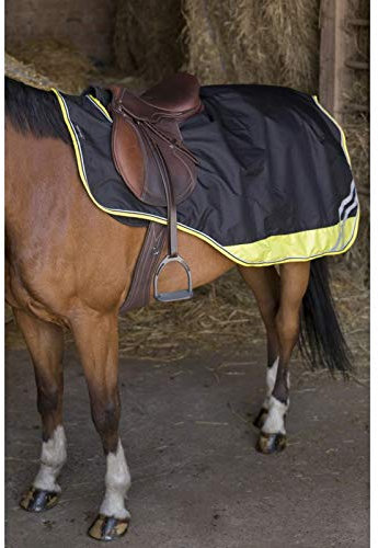 Equipride Equithème Reflektierende Pferdedecke, 600D RIP-STOP schwarz/gelb (125 cm)