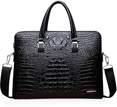 NICOLE & DORIS Crocodile Pattern Handbag for Men 2 Piece Tote Purse Women Business Work Bag Elegant Shoulder Bag Ladies Wallet PU Leather Briefcase Black