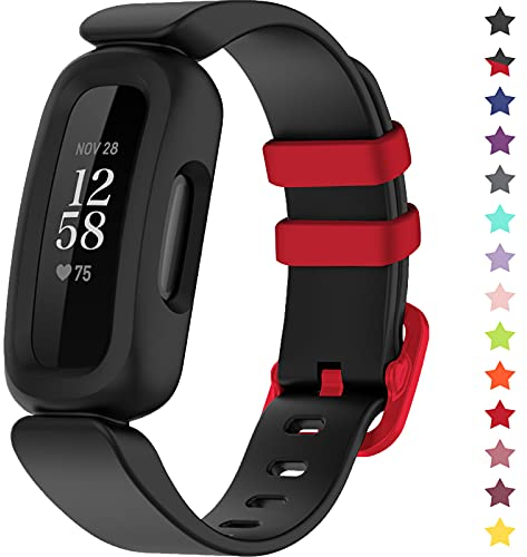 TopPerfekt Armbänder kompatibel mit Fitbit Ace 3 für Kinder, weiches Silikon, wasserdichtes Armband, Zubehör, Sportuhrenarmband Jungen Mädchen (Schwarz/Racer Red)