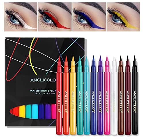 12 Colours Coloured Eyeliner, Matte Liquid Eyeliner Set, Long Lasting Waterproof Neon Eyeliner Pen, Highly Pigmented Smudge-proof Colourful Eye Liners (12 Colors)