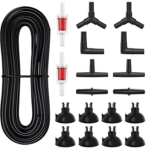 Pawfly Aquarium Tuyau Airline 7,5 m Noir Kit d'Accessoires pour Pompe à Air Standard pour Aquarium avec Ventouses Connecteurs Et Clapets Anti-Retour