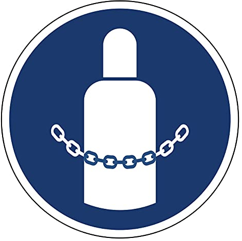 Aufkleber Gebotszeichen „Gasflaschen sichern“ Folie nach ISO 7010 Blau M046 | Ø 5-30 cm Made in Germany, Größe: Ø10 cm