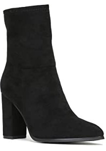 La Modeuse-Bottines-Bottines en suédine à Bout Pointu et Talon Haut carré