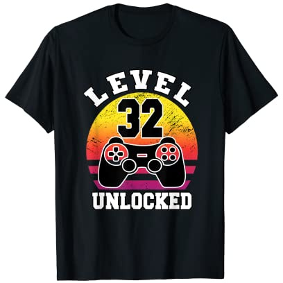 Niveau 32 - Débloqué - 32 ans - Rétro - 80s - 32ème anniversaire - Gamer T-Shirt