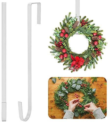 lmytdo Christmas Wreath Hanger for Front Door (12 in/30cm) Strong Metal Wreath Door Hanger Over Door Hooks for Wreath Holder for Xmas Wall Wedding Christmas Wreath Decor (White)