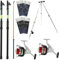DNA Leisure 2 x Strandrolle Meeresangeln Teleskoprute & Spule Setup 9 kg rote Schnur & Stativ | Federn | Sea Rigs