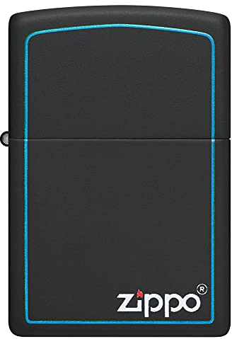 Zippo Windproof Lighter - Classic Black & Blue - Black Matte, Colour Image - Refillable for Lifetime Use - Adjustable Flame - Gift Box - Metal - Made in USA