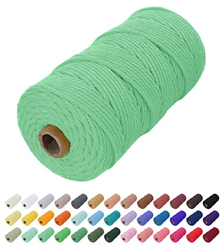 Uiopa Corde Macramé 2mm x 200m, Fil Macramé Coton Corde Coton Naturelle, Ficelle Cordon Macramé Cordelette 2mm pour Tenture Murale, Porte Plante Mural, Rideau, Décoration Bohème (Vert D'eau)
