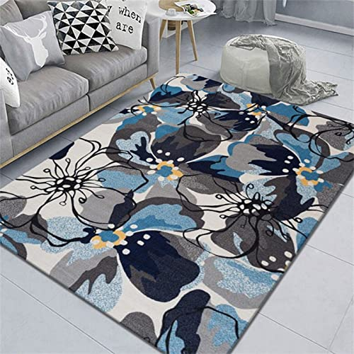 RUGMRZ Teppischsclafzimmer Auslegware Kinderzimmer rutschfeste Waschbare Küchenmatte Grau Blau Gemustert Pflegeleicht Kurzflor Teppich Antirutsch 60 x 90 cm