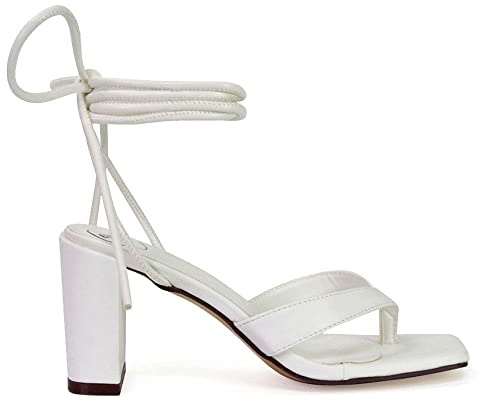 ESSEX GLAM Womens Lace Up Block High Heel Sandals Ladies Square Toe Party Shoes Size 3-8