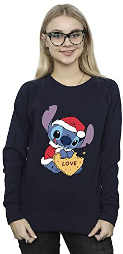 Disney Women's Lilo and Stitch Christmas Love Biscuit Sweatshirt Navy Blue Medium