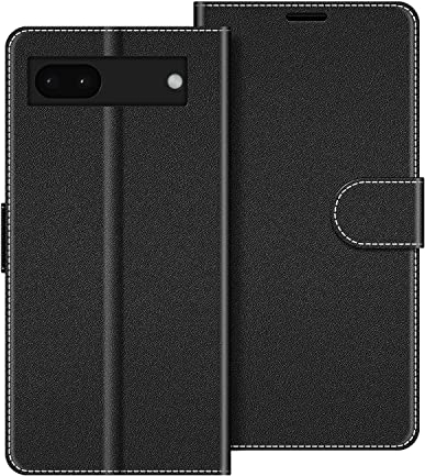 COODIO Handyhülle für Google Pixel 6A 5G, Flip Case aus Kunstleder mit Magnetverschluss, Kartenfächer, Schwarz