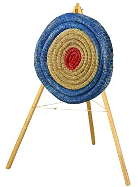 Runde Strohscheibe Deluxe - Ø 80 cm x 12 cm - Zielscheibe zur Auswahl mit passendem Holzständer (mit Ständer S140, Farbe: blau-rot)