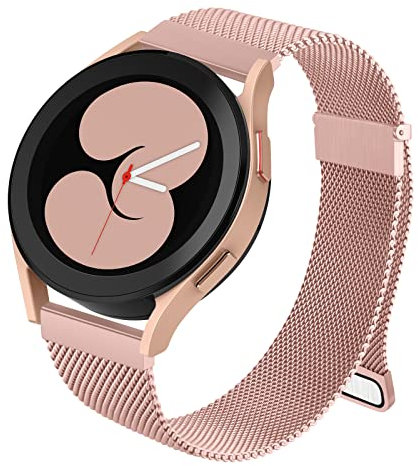 Strap compatible with Samsung Galaxy Watch 4 Strap 40mm 44mm, Galaxy Watch 4 Classic Band 42mm 46mm, 20mm Stainless Steel Metal Bracelet with Enhanced Magnet for Samsung Watch 4 (20mm, Rose pink)