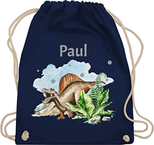 Turnbeutel Rucksack - Dinosaurier Geschenk Dino Geschenke Dinos I - Unisize - Navy Blau - personalisierter beutel kindergarten wäschebeutel kita tier name turnsack sportbeutel baumwolle kinder