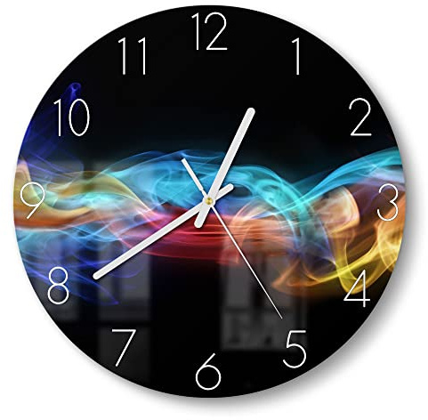 DEQORI Glasuhr | rund Ø 30 cm | Motiv Farbige Rauchschwaden | ausgefallene leise Design Uhr aus Glas | Wanduhr für Wohnzimmer & Küche | moderne Hingucker Uhr für die Wand
