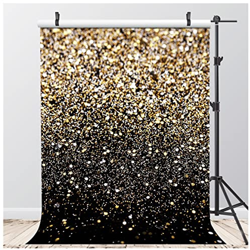 AIIKES 6x8FT Schwarz und Gold Hintergrund Golde Glitter Fotografie Hintergrund Geburtstag Party Dekoration 11-547