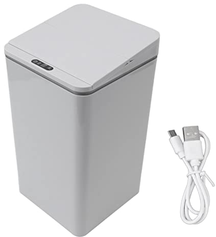 Jeanoko Poubelle à Ouverture Automatique, Poubelle à Capteur de Bureau, Couvercle Pliable à Charge USB, Poubelle à Induction Intelligente 9L pour Chambre à Coucher, Salle de (Blanc)