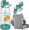 Seekua 600ml Glass Water Bottle with Straw & Time Markings BPA free Motivational Glass Drinking Bottle Leakproof