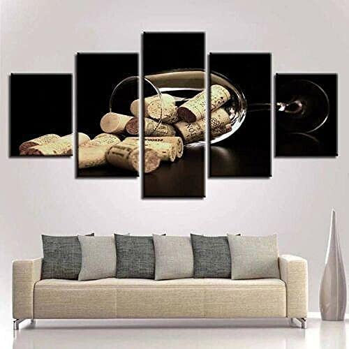 Leinwandbild Wandbild Bild 5-Tlg Weinkorken Mit Rahmen 150 X 100 Cm Leinwanddrucke Kunstdrucke Dekor Kunstwerke Moderne Bilder Für Heimdekorationen Wohnzimmer Esszimmer Schlafzimmer