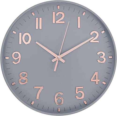 HZDHCLH Funk Wanduhr 30 cm Lautlose Wanduhr Ohne Tickgeräusche, Moderne Batteriebetriebene Uhr für Zuhause, Küche, Wohnzimmer, Büro, Wanddekoration(Graugold)