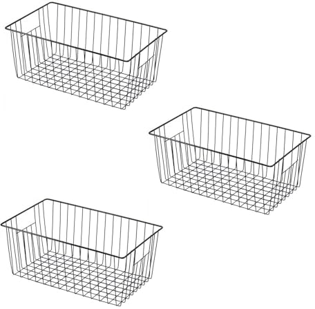 Y.Z.Bros 16 L x 12 W Wider Freezer Storage Organizer Baskets Container, Metal Wire Chest Upright Refrigerator Divider Bins with Built-in Handles for Cabinet, Pantry, Closet, Kitchen, Black