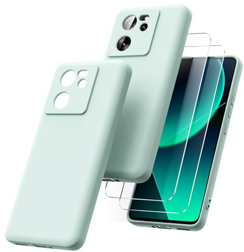 Ikziwreo Hülle für Xiaomi 13T /13T Pro Flüssig Silikon mit 2 Stück Schutzfolie, Kratzfestes Stoßfest Handyhülle - Hellgrün