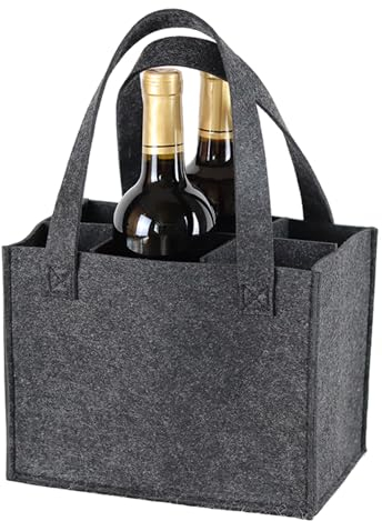 MEMOFYND Felt Bag,Portable Wine Bottle Bag ,With 6 Removable Compartments ,Beer Bag,Drink Basket,Water Bottle Carrier,Bottle Shopping Bag, Gifts For Men Birthday24 X 16 X 16cm (Medium Gray)