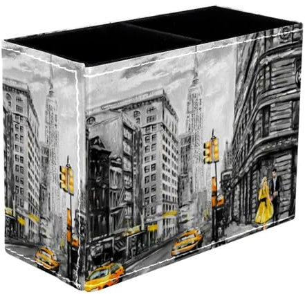 Pot à stylos New York Street pour bureau, 2 compartiments pour stylos, crayons, pinceaux de maquillage, fournitures de bureau, organisateur pour la maison et le bureau