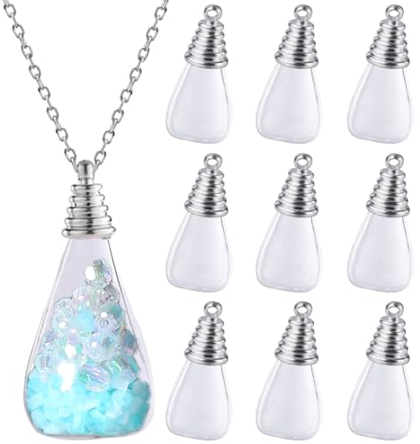 SUNNYCLUE 1 Box 20Pcs 10 Sets Mini Glass Bottle Charms Clear Bottle Charm Drop Empty Glass Container Globe Jars Small Jar Caps Charms for jewellery Making Charms Keychain Earring Necklace DIY Crafts
