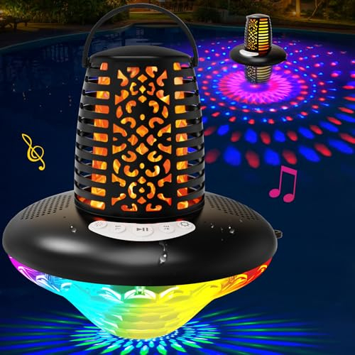 KingSom Altoparlante Bluetooth Potente,Cassa Bluetooth Piscina con Fiamma e Luci Colorate,Cassa Bluetooth Impermeabile IP68,Suono Stereo,TWS,Vivavoce Microfono,Altoparlante Bluetooth Portatile, Nero