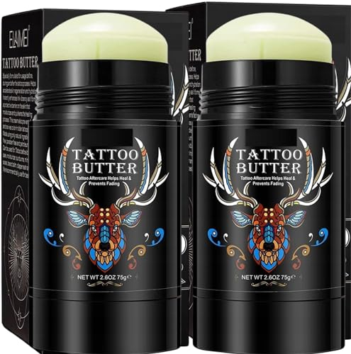 2x Tattoo Creme Butter Stick Tägliche Pflege & Aftercare Butter für Alt Neu Tattoo Moisturizer, Frisches Tattoo Farben, Fördert die Heilung, Natural Vegan Tattoopflege Creme Balmrbesserung 2 Stücke