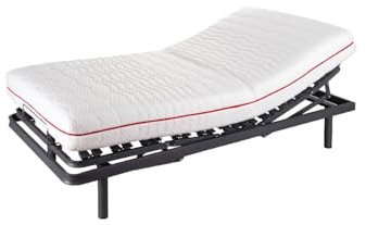 HÄUSBED | Cama Eléctrica Articulada 5 Planos 90x190 cm con Colchón Visco-Ergonomic | Somier Metálico Reforzado con Regulación Lumbar | Incluye Arquillos Laterales Sujeta Colchón
