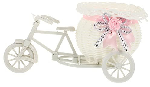 TOPBATHY 1Stk Vintage Fahrrad Blumentopf rustikale Tischdeko kleine Pflanze Handwerk aus rattankörben Rattan-Dreirad-Dekoration Weben Blumenkorb Aufbewahrungskorb Weiß